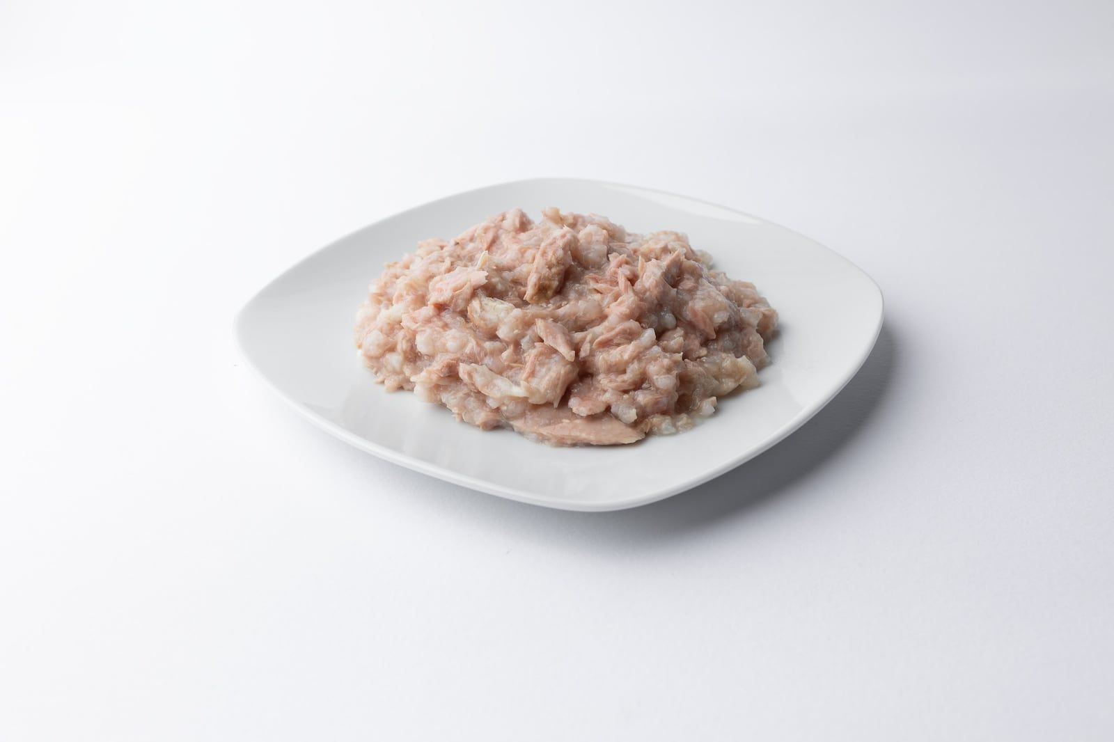 Obsah kapsičky P10 Tuna & Whitebait na bílém podlouhlém talířku