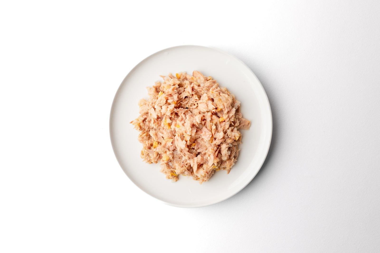 Obsah kapsičky P14 Tuna & Pumpkin na kulatém talířku, pohled shora