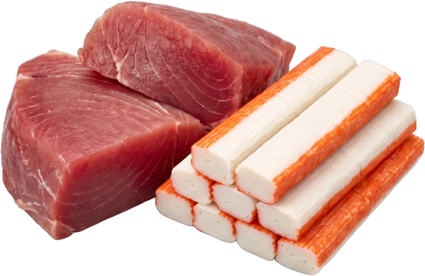 Suroviny receptury P09: kusy ryby a tyčinky surimi